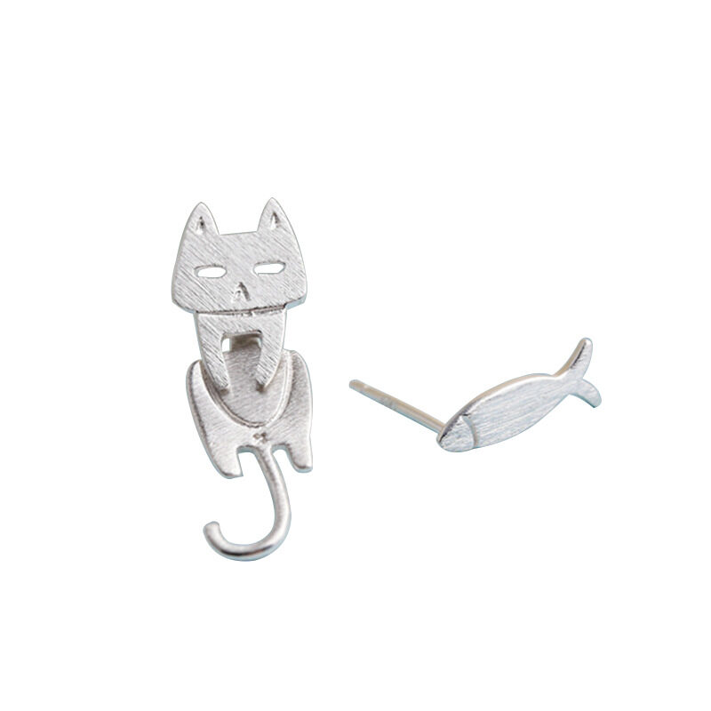 S925 Sterling Silver Stud Earrings Fashion Detachable Cat