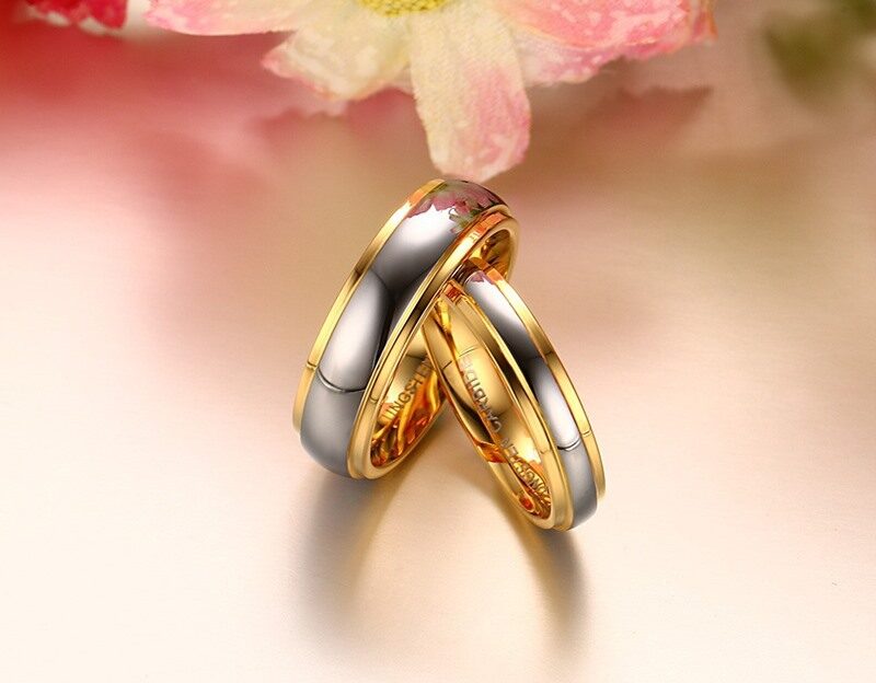 Tungsten steel couple gold ring Europe