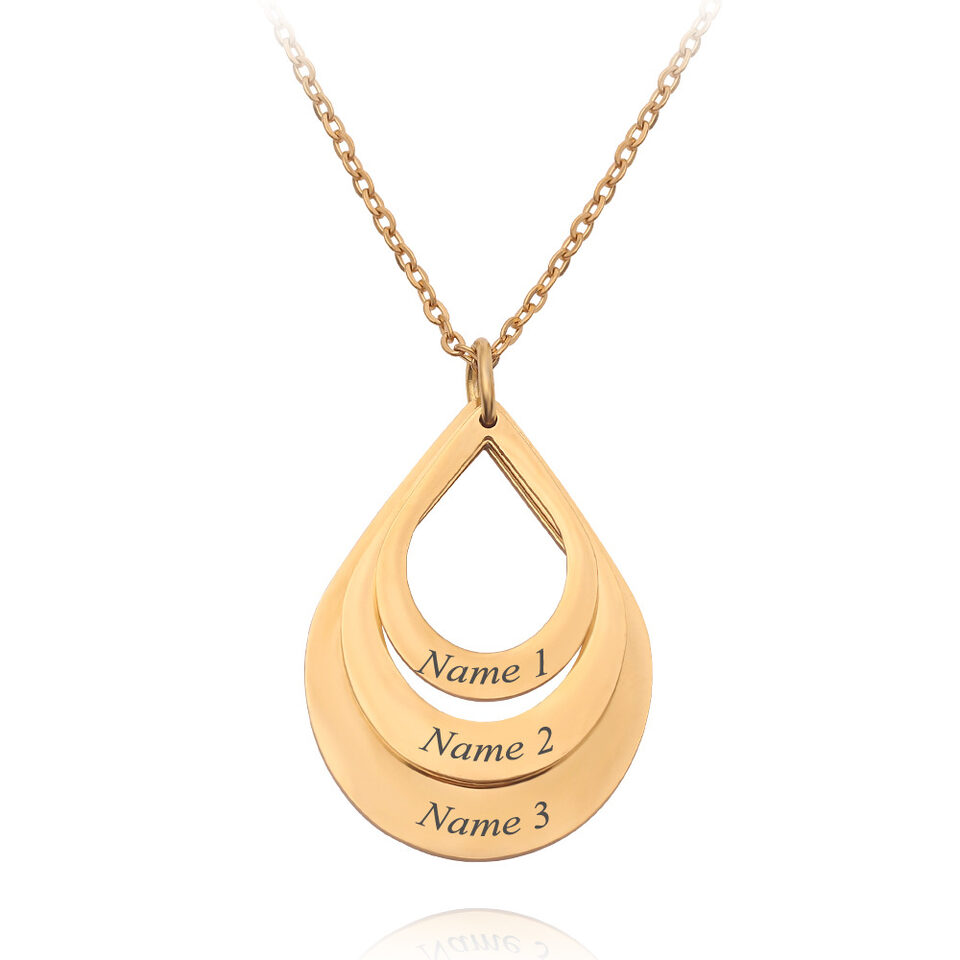 3 Water Droplet Engraving Name Stainless Steel Jewelry