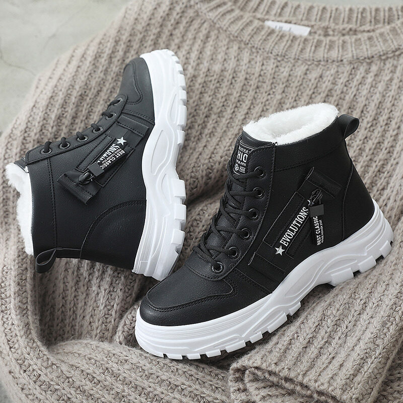 Fleece Lace-up Boots Winter Warm Short Plush High-top