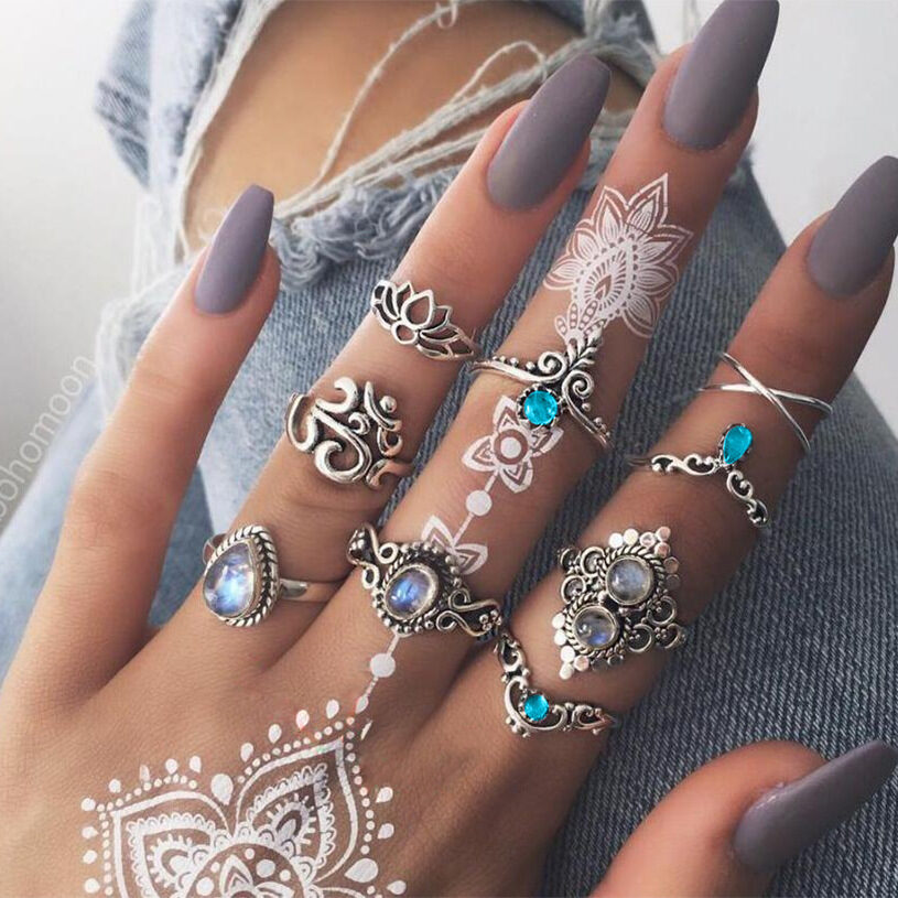 Bohemian Retro Crystal Flower Leaves Hollow Lotus Gem