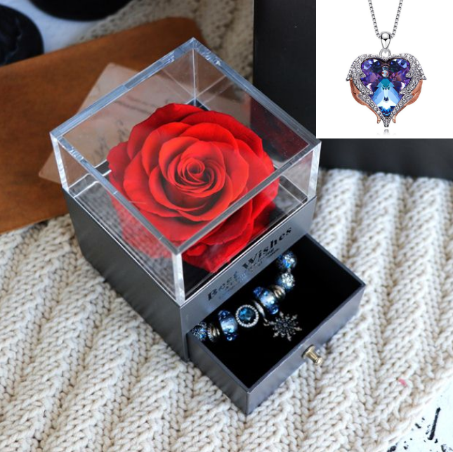 Valentines Day Gift Women Rose Jewelry Box Dried