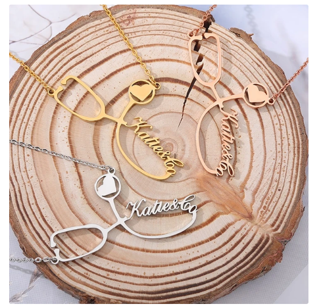 Stainless Steel Stethoscope Name Necklace for Women Jewelry