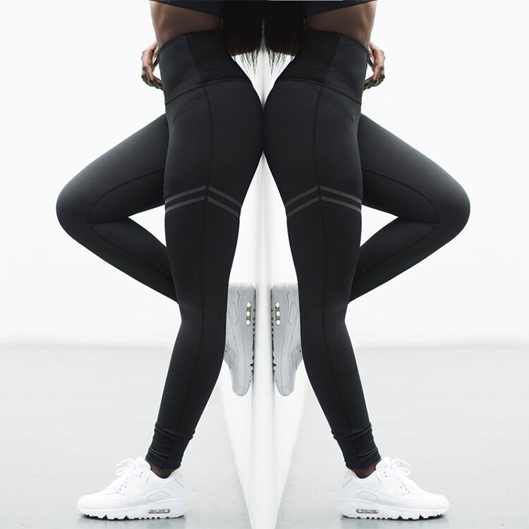 High waist solid color striped stretch yoga pants