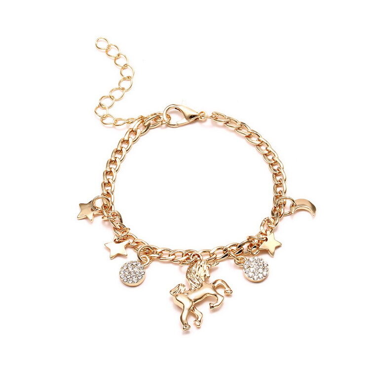 Trendy Alloy Silver Gold Color Unicorn Charms Bracelet