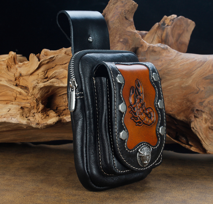 Mens Leather Pouch Belt Biker Hiking Camp Phone