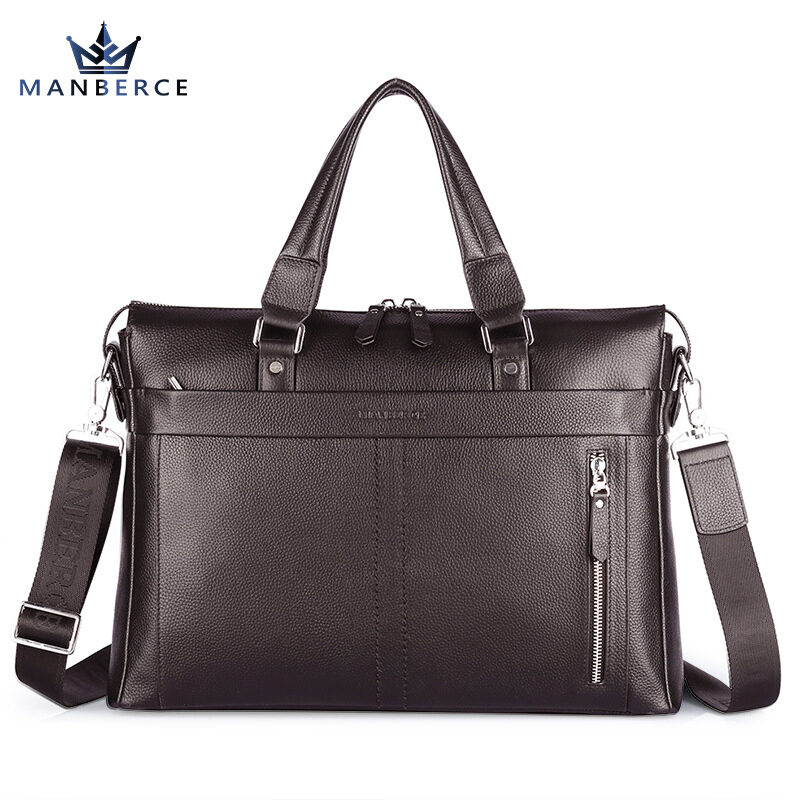 Manbers brand real leather business and leisure handbag