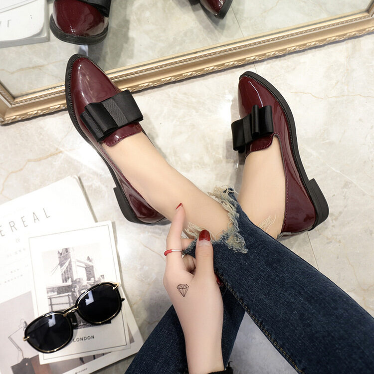 Women Flats Bowtie Loafers Shoes Ballet Pointed Toe