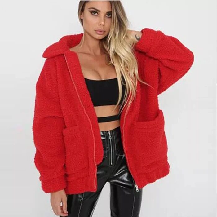 Faux lambswool oversized jacket coat Winter black warm