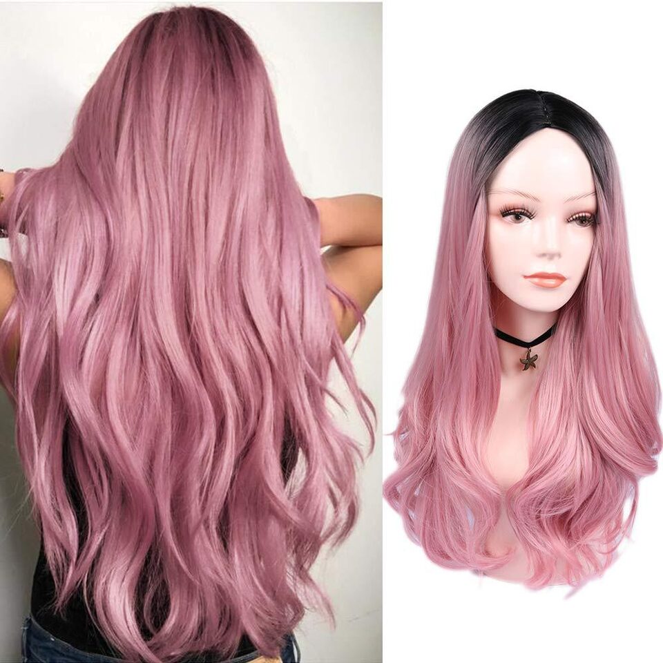 Women Blonde Ombre Hair Black Root Long Curly