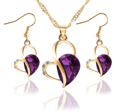 Love Drops Ear Neck Necklace Set Heart Pearl