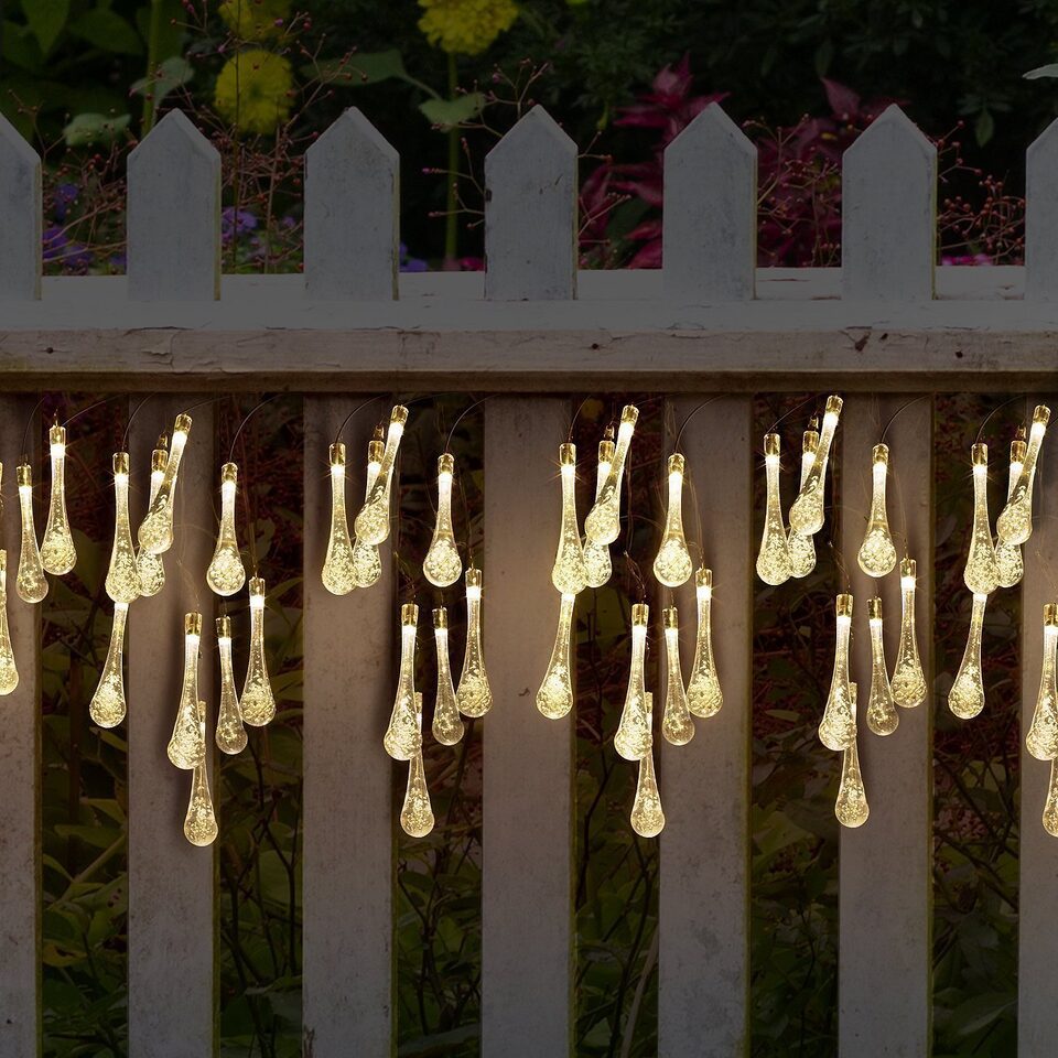 LED Outdoor Water Drops Solar Lamp String Lights