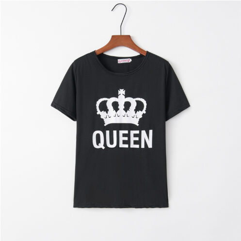 King Queen Letter Printed Black Tshirts Summer Casual