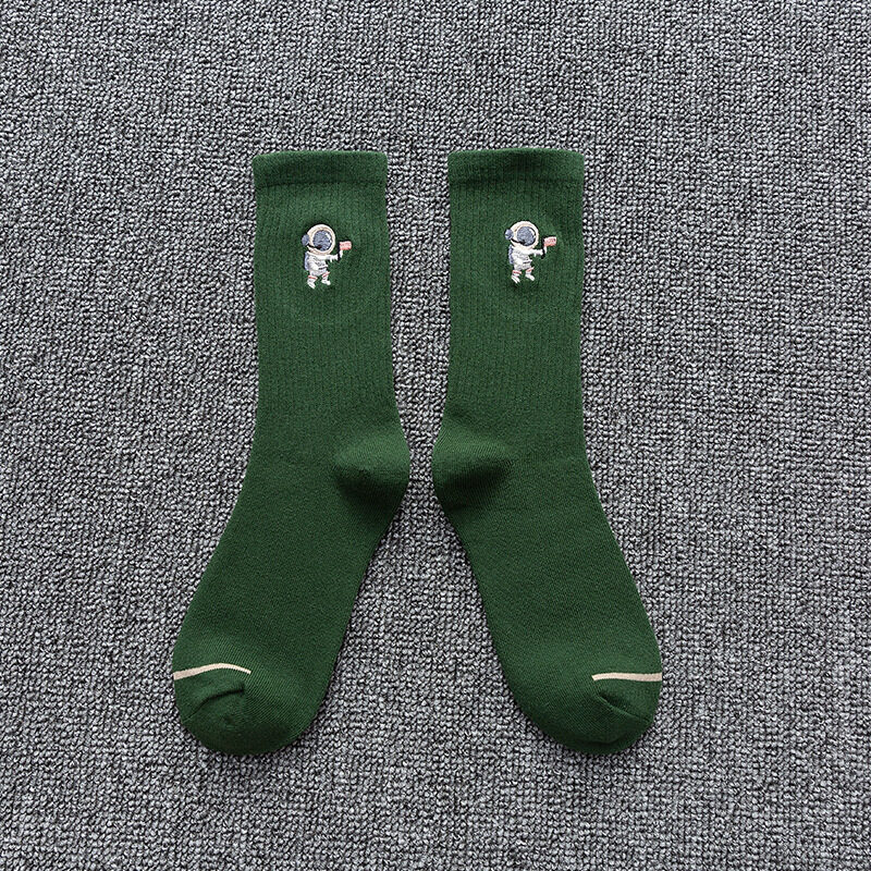 Embroidered cotton socks astronaut all-match sports