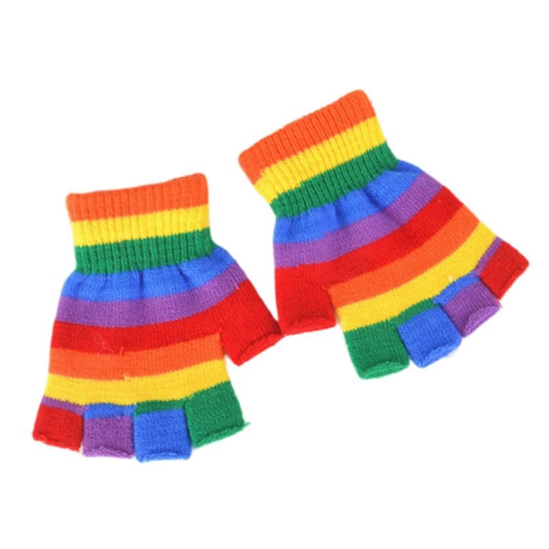 AdultRainbow Striped Gloves Fingerless Half Finger