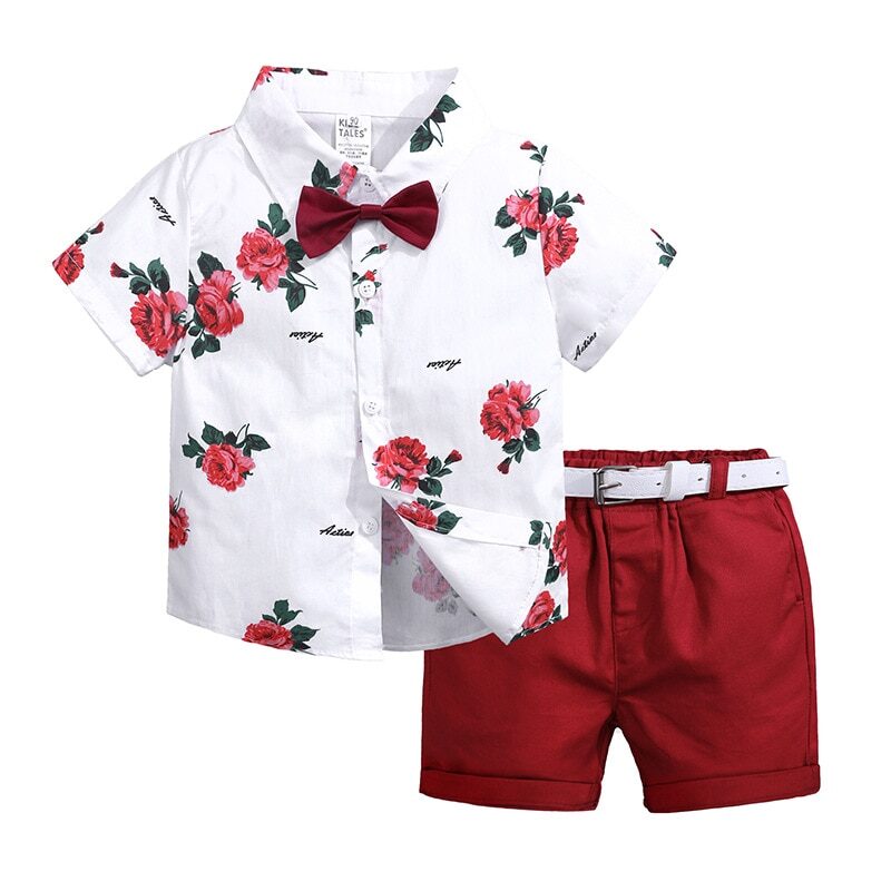 2pcs Summer Baby Set Flower Short Sleeve Polo