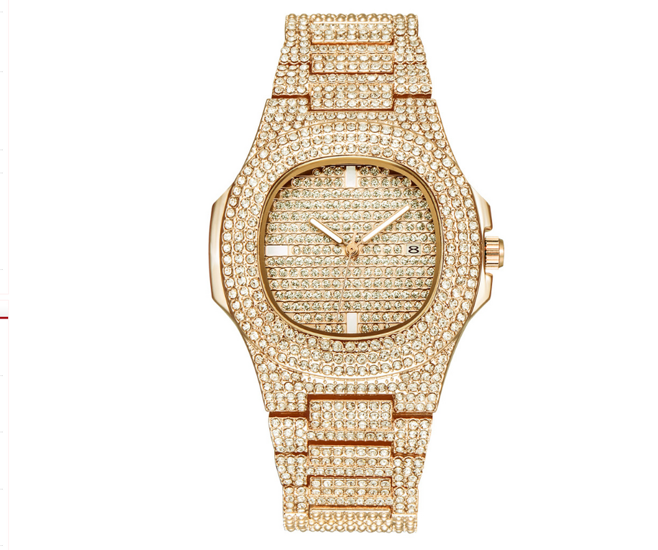 Mens Watches Luxury Brand Fashion Diamond Date Quartz