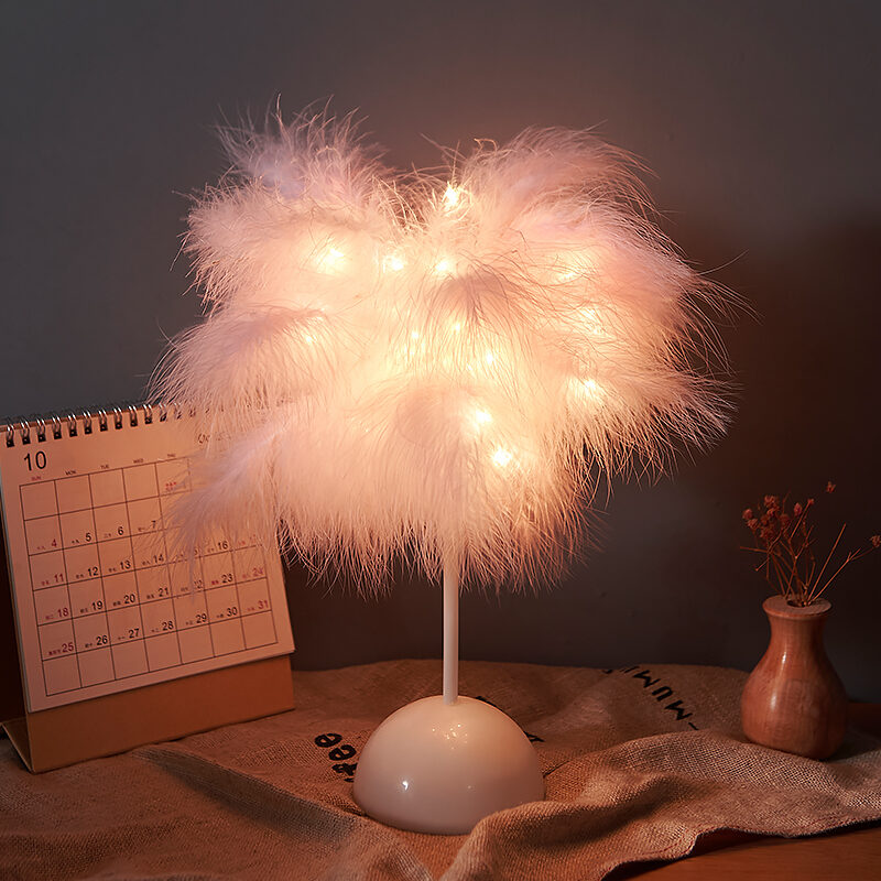 Feather Lamp Nordic Desk European-Style Bedroom Bedside Table