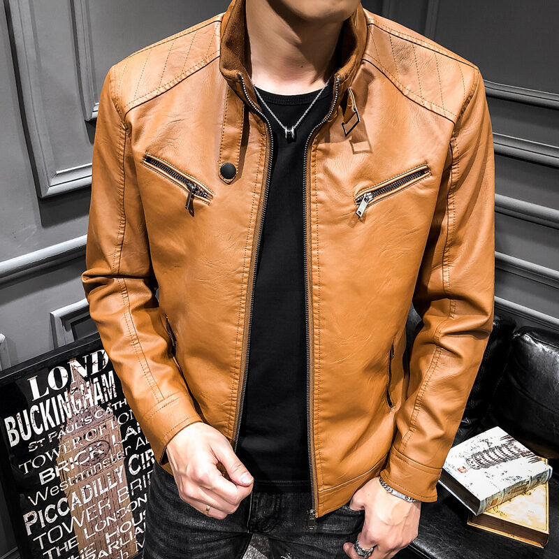 Leather jacket men's zipper cardigan