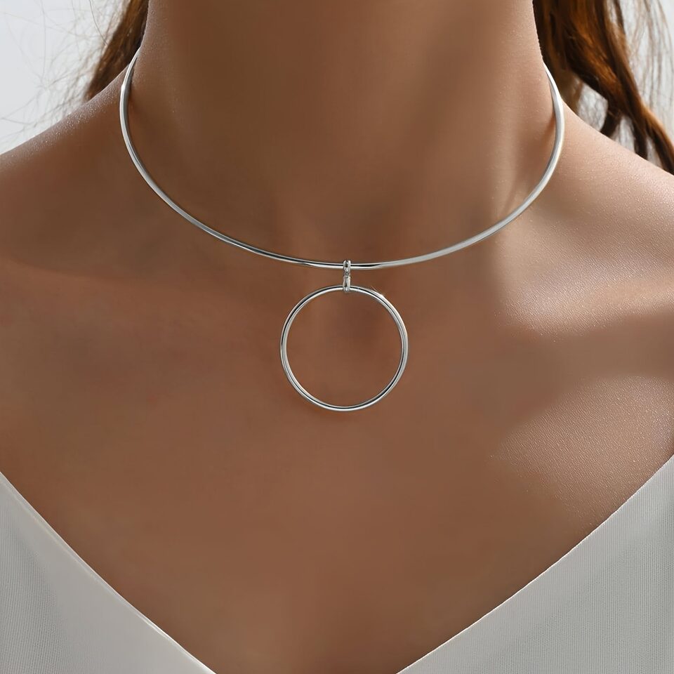 Women Collar Choker Necklace Big Circle Geometric Metal