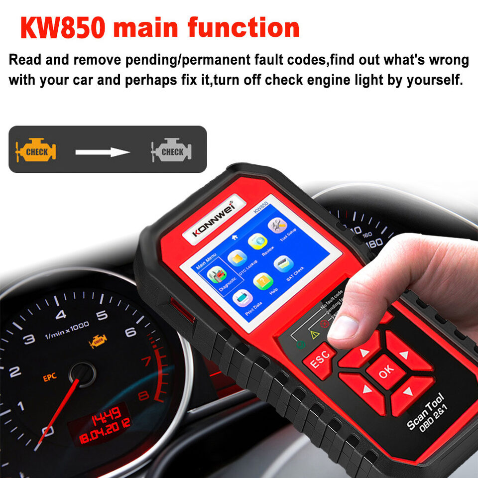 KW850 OBD2 CAN BUS Code Reader car engine