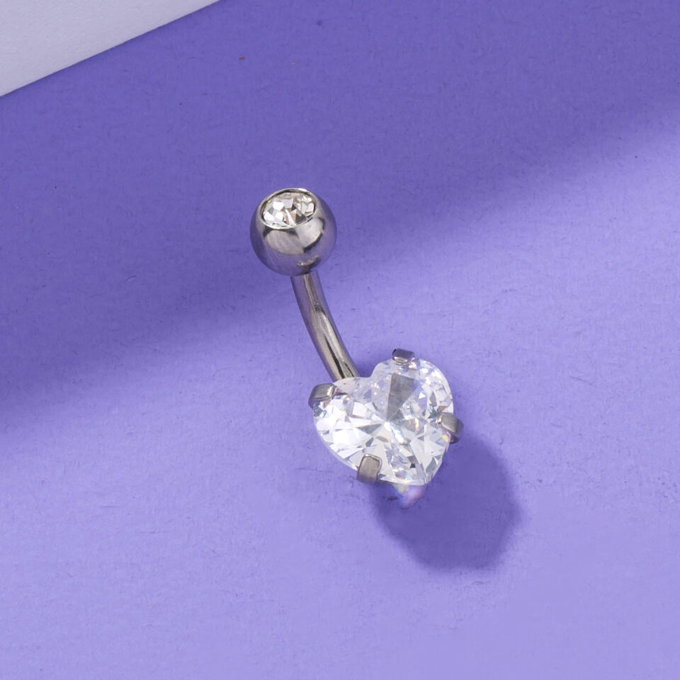 Stainless Steel Heart-shaped Zircon Navel Pin Human Body