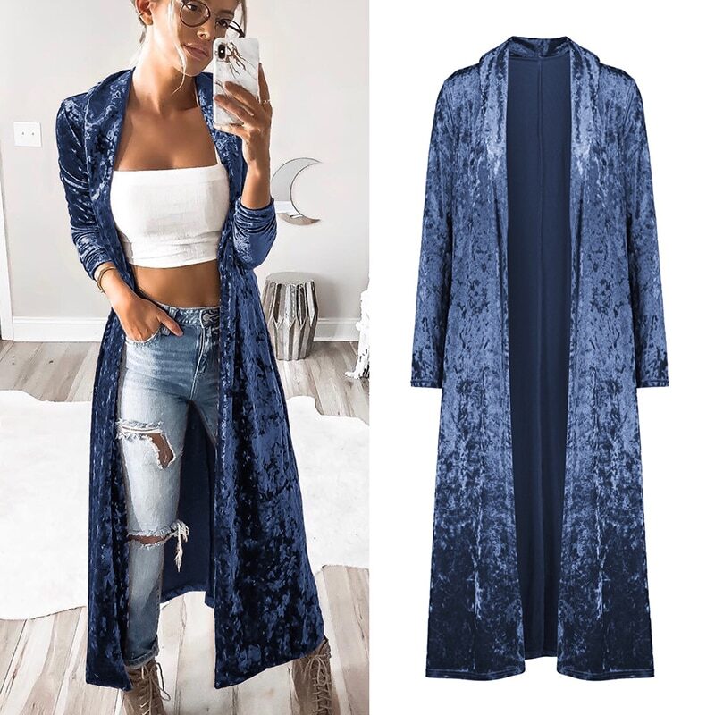 Women's fashion velvet jacket autumn long coat stitch