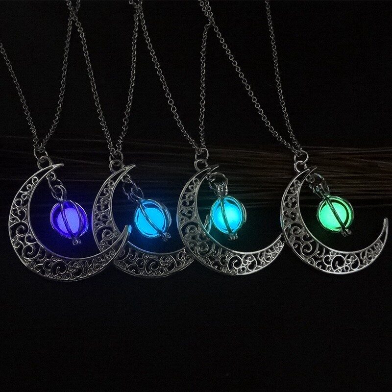 Fashion Moon Natural Glowing Stone Healing Necklace Women