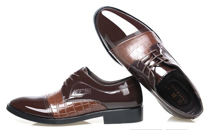 pattern autumn men's pointed business dress shoes leather
