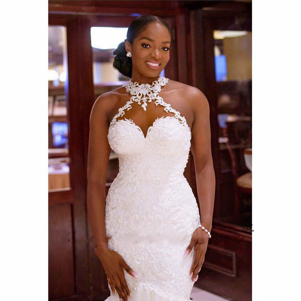 Vintage Lace Beaded Wedding Dresses Sheer Neck Mermaid