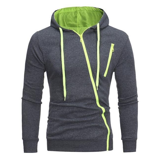 Diagonal Zipper Design Sweater Solid Color Hooded Men