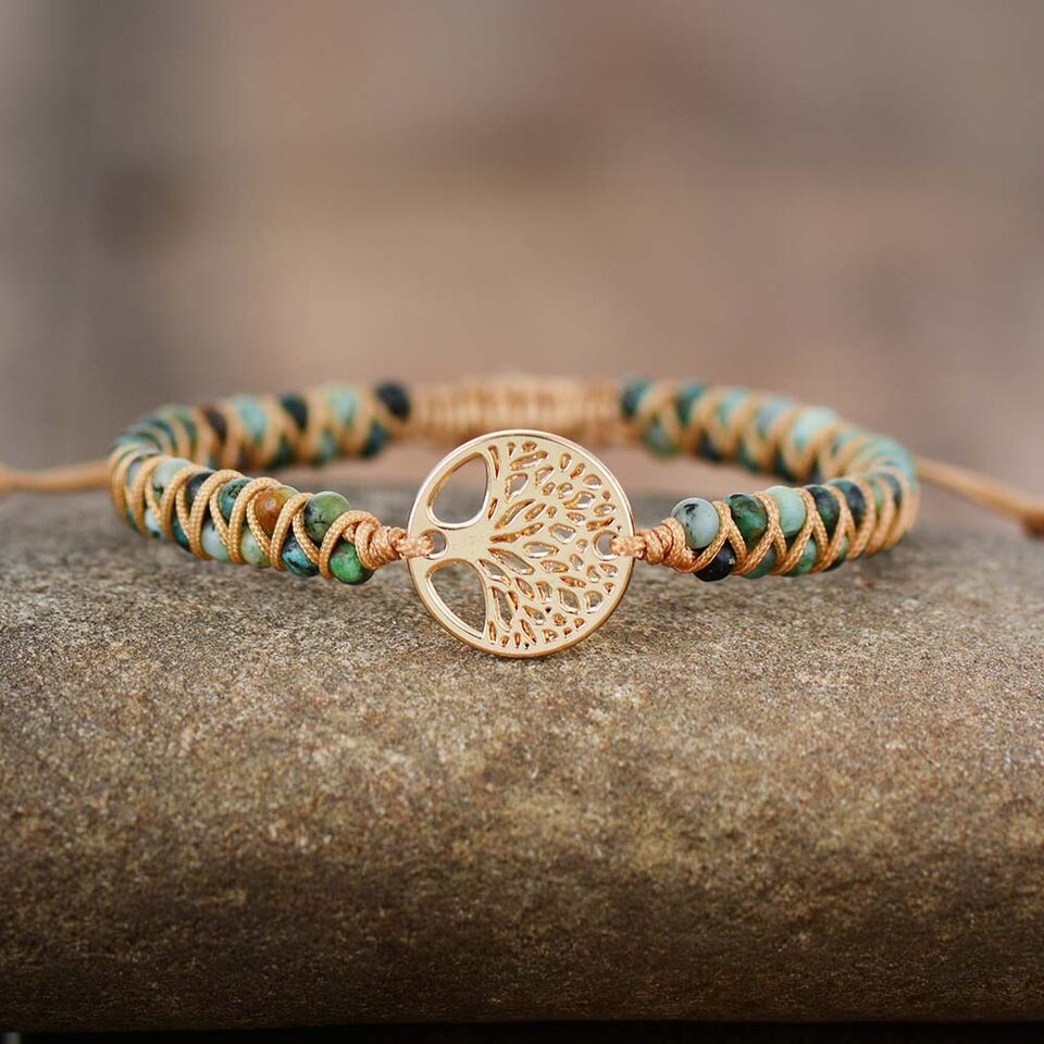 Tree Charm Bracelets African Japser String Braided Yoga