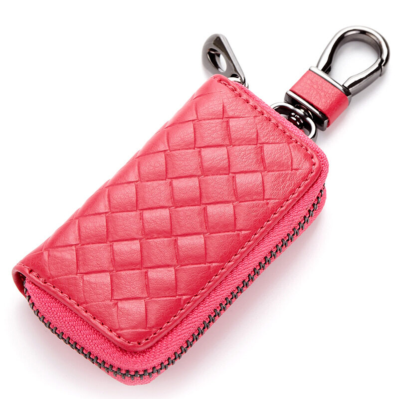 Car key case leather men's woven