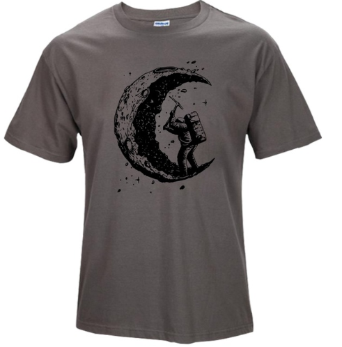 Digging The Moon Print Casual Mens O-neck T