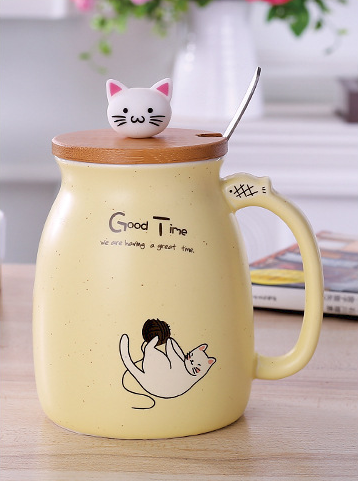 450ml Cartoon Ceramics Cat Mug With Lid