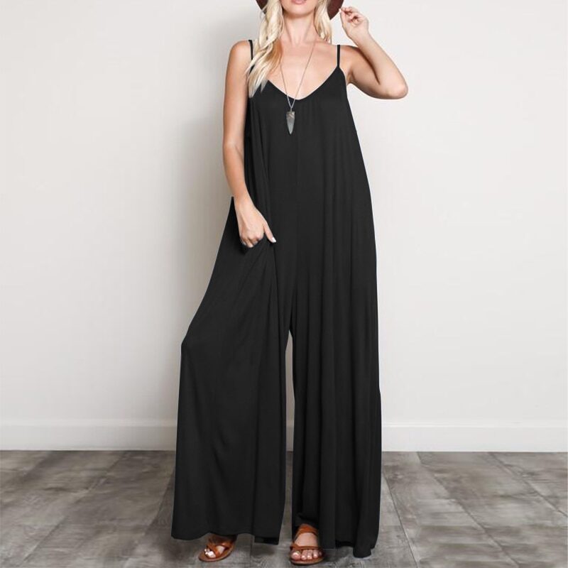 Summer Women Sexy V Neck Long Jumpsuits Casual