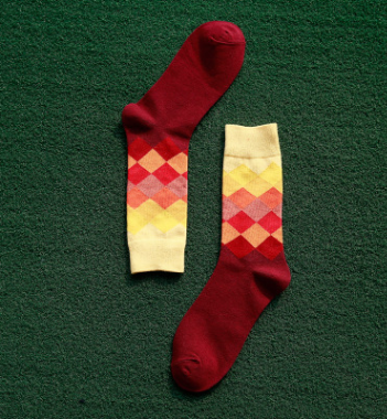 Colored diamond men's socks cotton long