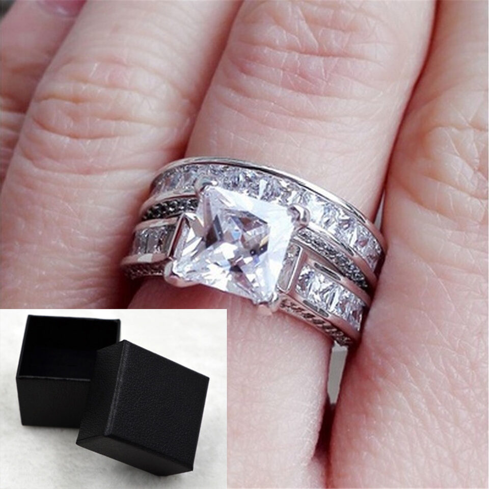 Charm Couple Rings His Her Silver Color Princess