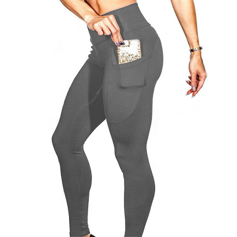 Mobile phone pocket leggings female solid color high